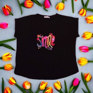 2/$20 TABA Black Smile Vinyl Print Short Sleeve T-Shirt, Size 2X